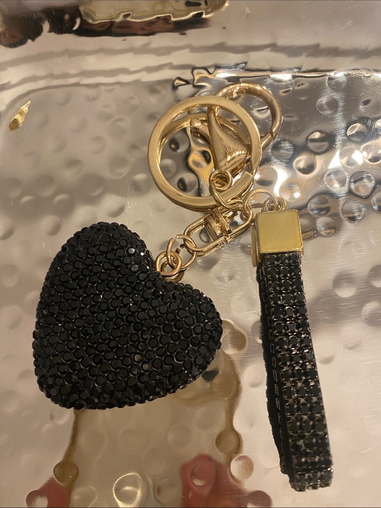 Accessories - Gold-Tone Black Crystal Heart Keychain Bag Charm NWOT